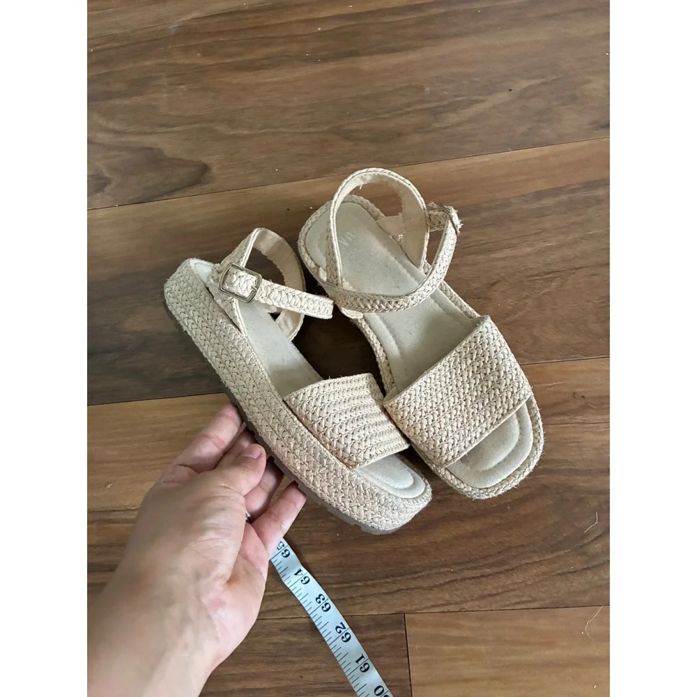 Zara Kids Beige Woven Platform Sandals Espadrille Ankle Strap Size  36